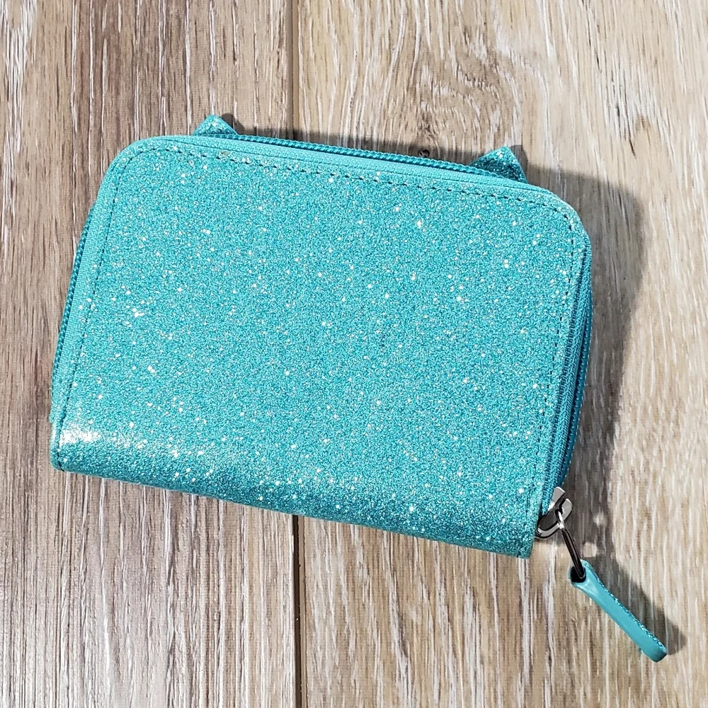 Glittery Teal Cat Wallet Coin Purse for Kids